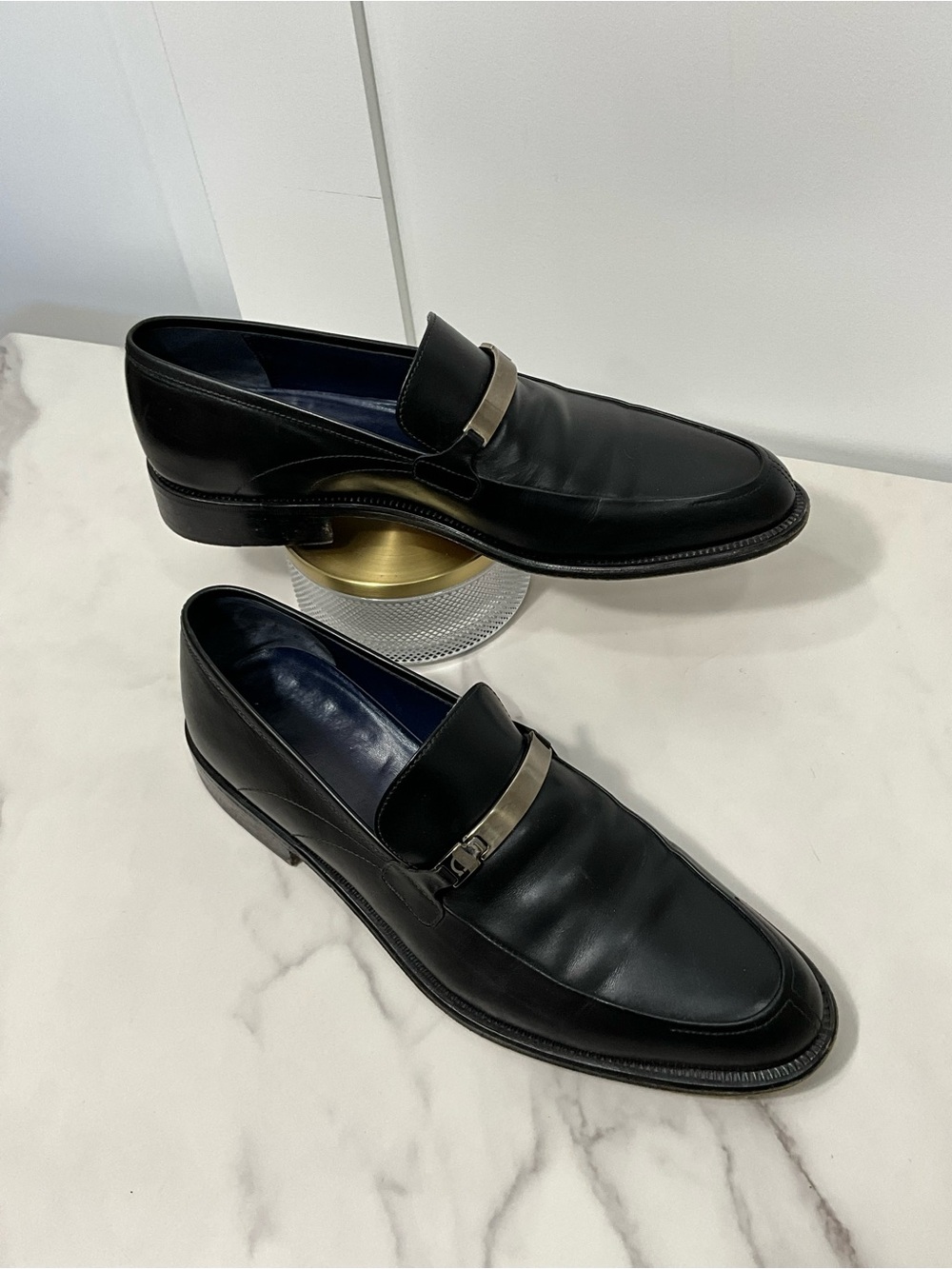 SALVATORE FERRAGAMO Black Leather Gancini Bit Loafers Dress Shoes 10.5 D